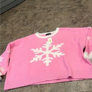 Pink Snowflake Sweater with pearls